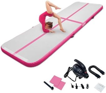 Tapis de gymnastique gonflable - 3 m et 4 m - 10 cm de haut - Antidérapant - Pour la maison, l'extérieur, le fitness, le yoga, l'entraînement, les pom-pom girls et les sports nautiques - Rose - 400 x