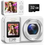 CAMWORLD Digital Camera 4K Dual Screens Autofocus 64MP Compact Digital Cameras for Photography with 32GB Card 18X Digital Zoom Selfie Vlogging Camera for Kids Teens Beginners, White
