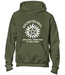 Crown Designs Winchester Brothers Horror Teen Fiction TV Show Inspired Gift Unisex Hoodies for Men, Women & Teenagers - Military Green/X-Large