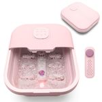 Rio Deluxe Foldaway Foot Spa Foot Bath with Massaging Rollers, Adjustable Temperature Settings, Pedicure Pumice Stone, Relaxing Bubbles, Powerful 500W Water Heater & Remote Control - Pink