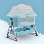 CAREIT Premium 6-in-1 Baby Bedside Cot, Crib, Cradle Portable All-Mesh Bassinet with Multi-Purpose Tray,Wheels, Storage Basket, and 6 Height Adjustments, Easy Assembly for Newborns- SkyBlue