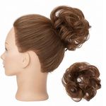 S-noilite Human Hair Messy Bun Hair Piece Chignon Updo Scrunchies 100% Real Curly Wavy Brown Hair Bun Extensions for Women Elegant Donot Bun Hairpiece with Elastic Band 25g (Medium Brown)