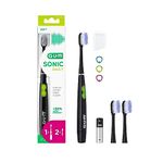 GUM Sonic Daily Battery Operated Electric Sonic Toothbrush | Particularly Suitable for on The go| for Gentle and Thorough Cleaning| 1x Toothbrush, 2X Spare Brush Heads, 1x Battery (Black)