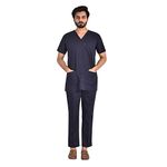 DENIMEN Poly Cotton Unisex Medical Scrub Suit for Men & Women, Medical Scrub Top and Bottom with All Size & Different colours (Small,Carbon Blue)