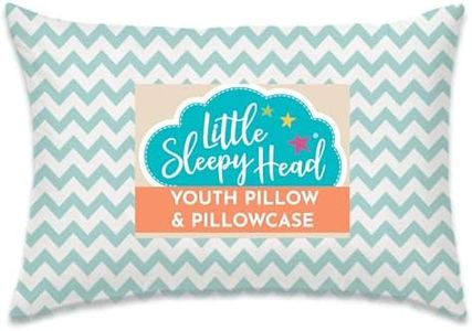 Little Sleepy Head Youth Pillow with Pillowcase 16x22, Soft Jumbo Toddler Pillow, Kids Pillow & Hypoallergenic Pillow Case - Best Kids Pillows for Sleeping, Perfect Kids Travel Pillow (Chevron Teal)