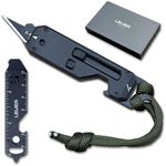 Lever Gear Edge XT - Mini Utility Knife Keychain Multitool w/ 10 Tools - Retractable Razor Blade Mini Box Cutter OTF Knife - Small EDC Pocket Knives For Men Gift (Black-Grn)