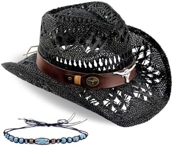 Men's Women's Straw Cowboy Hat Cowgirl Woven Sun Hat Western Cowboy Hat Two Decorative Bands