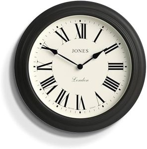 Jones Clocks® Supper Club Large Wall Clock Classic Design with Arabic Numerals or Roman Numerals, Traditional Clock for Home Kitchen Dining Living Room Office 40cm (Dark Grey/Roman)