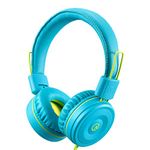 Kids Headphones-noot products K22 Foldable Stereo Tangle-Free 3.5mm Jack Wired Cord On-Ear Headset for Children/Teens/Boys/Girls/Smartphones/School/Kindle/Airplane/Plane/Tablet (Teal/Lime) vk