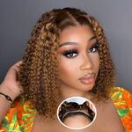 Wear And Go Glueless Wigs Human Hair Pre Plucked Pre Cut 4/27 Highlight Curly Bob Lace Closure Wigs 5x5 HD Lace Closure Wigs Human Hair For Black Women 180% Density Water Wave Lace Front Wig 12 Inch