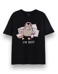 Pusheen Unisex T-Shirt | Adults I'm Busy Short Sleeve Graphic Tee in Black | Cat Kitten Snacks Drinks Gaming Relaxed Novelty Short-Sleeve Mens Womens Funny Apparel | Internet Cartoon Merchandise Gift