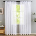 White Sheer Curtains 72 inches Long 2 Panles for Living Room, Light Filtering Rod Pocket Super Soft and Breathable Window Sheer Curtain Panels for Bedroom, Kitchen, Patio, (White, 52" W x 72" L)