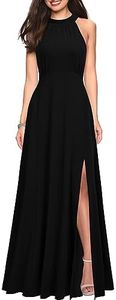 WOOSEA Women's High Neck Sleeveless A-Line Split Evening Cocktail Long Dress, Black, Medium