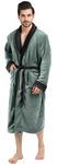 NY Threads Luxurious Men's Shawl Collar Fleece Bathrobe Long Spa Robe, Steel Grey and Black, Large-X-Large