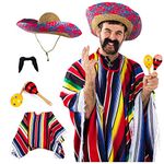 Tigerdoe Cinco De Mayo Costume - Mexican Costume – Sombrero Hat – Authentic Serape Poncho - Cigar - Mustaches - Maraca - Mexican Fiesta