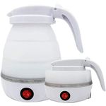Collapsible Electric Kettle, Portable Kettle for Travel, Silicone Electric Water Boiler, Tea Heater, Coffee Maker, Foldable Kettle with Separable Power Cord for Outdoor Hiking Camping (White)