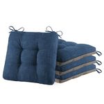 ELFJOY Kitchen Chair Cushions Set of 4 Textured Chair Cushions for Dining Chairs Non Slip Chair Pads with Ties for Kitchen Chairs Office Chair 18×18×3 Inch Navy