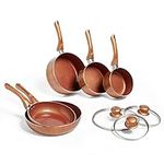 VonShef Pots & Pans Set, 5 Piece Induction Safe, Non-Stick Saucepan & Frying Pan Set, Easy Clean Copper Pots & Pans Set with Glass Lids