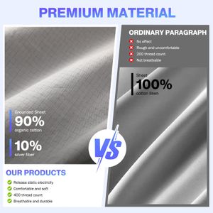 King Size Grounding Fitted Sheet – 10% Silver, Organic Cotton, Gray, 80x78x15”