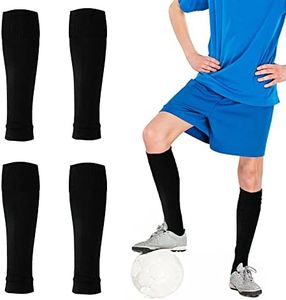 Tugaizi Football Sock Sleeves Black Shin Guards Sleeves Black Footless Football Socks Cut Socks Football for Games Beginners kids Boys Girls, 2 Pairs