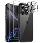 JETech 5 in 1 Case for iPhone 16 Pro 6.3-Inch with 2 Pack Each Tempered Glass Screen Protectors and Camera Lens Protectors, Non-Yellowing Shockproof Bumper Phone Cover (Black)