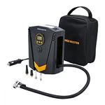 Digital Tyre Inflator Portable Air Compressor 12V Electric Car Air Pump 150 PSI 3 Valve Adaptors LED Light Carry Case Auto Shut Off Digital Tyre Pressure Gauge TOUGH MASTER