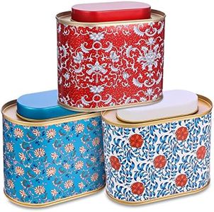 ROQILA 3-Pack Large Tea Tins for Loose With Lid - Metal Sealed Jar Canister Oval Shape 3.53~7oz Small Tin Cans Storage Kitchen Canisters Bag Organizer, Coffee, Candy, Herbs