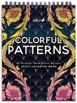 ColorIt Colorful Patterns Adult Coloring Book, 50 Illustrations of Lines, Shapes, Waves and Prints, Spiral Binding, USA Printed, Lay Flat Hardback Book Cover, Ink Blotter