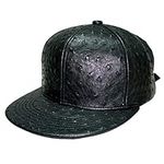 Hip Hop Novelty Ostrich Faux Leather Snapback Women Adjustable Metal Buckle Baseball Cap Men Flat Brim Hat Unisex (Black)