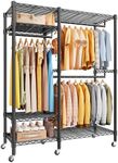 Raybee Heavy Duty Clothes Rack with Wheels, 650LBS Capacity Rolling Clothes Racks for Hanging Clothes, Metal Clothing Rack Heavy Duty Garment Rack, Lockable ＆ Easy Assembly, 79" H x45 W x17 D, Black