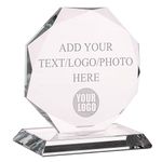 Wanapix | Custom Glass Trophy | Award Plaques Personalized with Text and Logo | Engraved (greyscale) | Storage Box Included | Medium - 3.9" ø | Customized Phrase and Immage