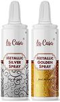 La Casa Metallic Pearlescent Golden & Silver Spray Colour | Combo Pack of 2 | Edible Color Ideal for Cake Decoration & Garnishing | 2x30g |