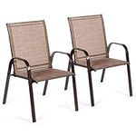 COSTWAY Set of 2 Patio Chairs, Portable High Back Garden Dining Chairs with Armrests, Outdoor Steel Frame Camping Chairs for Deck, Balcony, Yard and Beach