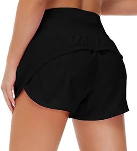 Origiwish Women's High Waisted Running Shorts with Liner Quick Dry Athletic Workout Shorts Zipper Pockets, Black, X-Small