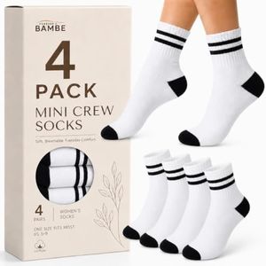 Forever Bambe Retro Mini Crew Socks for Women, Soft Terrycloth Cushioned Bottom Striped Socks, Athletic Quarter Calf Gym Socks (4-Pack) half calf socks women