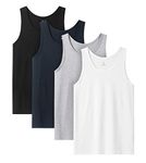 LAPASA 4 Pack Men's Cotton Vest Tops for Men Bodybuilding Singlet Training Gym Tank Tops Basic Casual Undershirt M35, M36, Jersey Fabric, Large