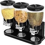 Poweka Triple Canister Cereal Dispenser, Plastic Dry Food Cereal Dispenser Container Machine Storage Bottles for Home and Kitchen(Black)