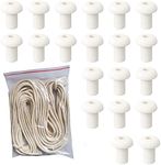 20 Pcs Ceramic Oil Lamp Holders with 50 Feet Roll of 1/4" Round Cotton Wicks - Replacement Accessories for Kerosene Oil Lamp