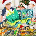 Dinosaur Truck Toys for Kids 3-8 Years, Triceratops Transport Car Toy with 15 Dino Figures,Dinosaur Eggs,Activity Play Mat,Dinosaur Game Set ,Best Christmas Birthday Festival Gifts for Kids