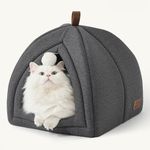 Bedsure Cat Beds for Indoor Cats - 2 in 1 Cat Cave House Tent for Kittens and Small Pets with Removable Washable Cushioned Pillow, Foldable Kitten Hideaway with Non-Slip Bottom, Dark Grey, 16 inches