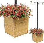 Extra Large Decorative Wooden Planter with Universal Pole Support for String Light Poles, Umbrellas, Bird Feeders. Solid Wood Outdoor Garden Patio Box for Plants or Flowers, 17"x17"x18", Natural