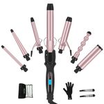 Curling Iron with Clamp PARWIN PRO BEAUTY 7 in 1 Curling Wand Set 0.5 to 1.5 Inch Interchangeable Barrels Adjustable Temp. Negative Ionic, Travel Dual Voltage 60mins Auto Shut Off, Rose Pink