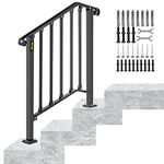 VEVOR Handrails for Outdoor Steps Fits 2 or 3 Outdoor Stair Railing Matte Black Wrought Iron Handrail Transitional Hand railings for Concrete Steps or Wooden Stairs with Installation Kit