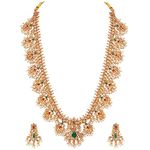 Peora Traditional Gold Plated Red Green Beads Studded Long Necklace Drop Earrings Set Ethnic Stylish Fashion Jewellery Gift for Girls Women