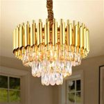 MAZAYA Modern K9 Crystal Gold Chandeliers | 3-Tier Round Crystal Chandelier | Chandelier for Living Room | Modern Ceiling Light Jhumar for Hall | Jhoomar for Living Room, Home Decoration - 400 mm