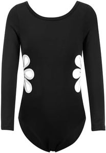 HOZIY Black Hallow-Out Leotards for Girls Black Hallowout Design At Waist Sleeved Dance Clothes Unitard Outfits for Tumbling Kids