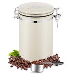 BEZORR 1800ML Airtight Coffee Canister, Stainless Steel Airtight Coffee with Date Tracker, CO2 Valve and Measure Spoon, Canister Kitchen Cereal Storage Jar for Beans/Tea/Sugar/Cereal