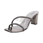 Mochi Women Gun-Metal Glittery Block Heel Party Fashion Sandals UK/5 EU/38 (35-328)