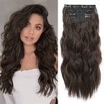 Clip in Hair Extensions 4PCS Thick Full Head Natural Brown 20Inch Hair Extensions Clip in Curly Wavy Synthetic Hair Extension Hairpieces