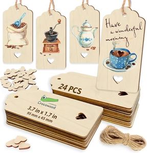 24 PCs Large Unfinished Wooden Tags for Crafts - 3.7x1.7 Inch Blank Wood Gift Tag DIY as Gift Tags Birthday & Wooden Name Tags Wedding - Wooden Tags with Holes - Gift Tags Handmade for Craft Projects